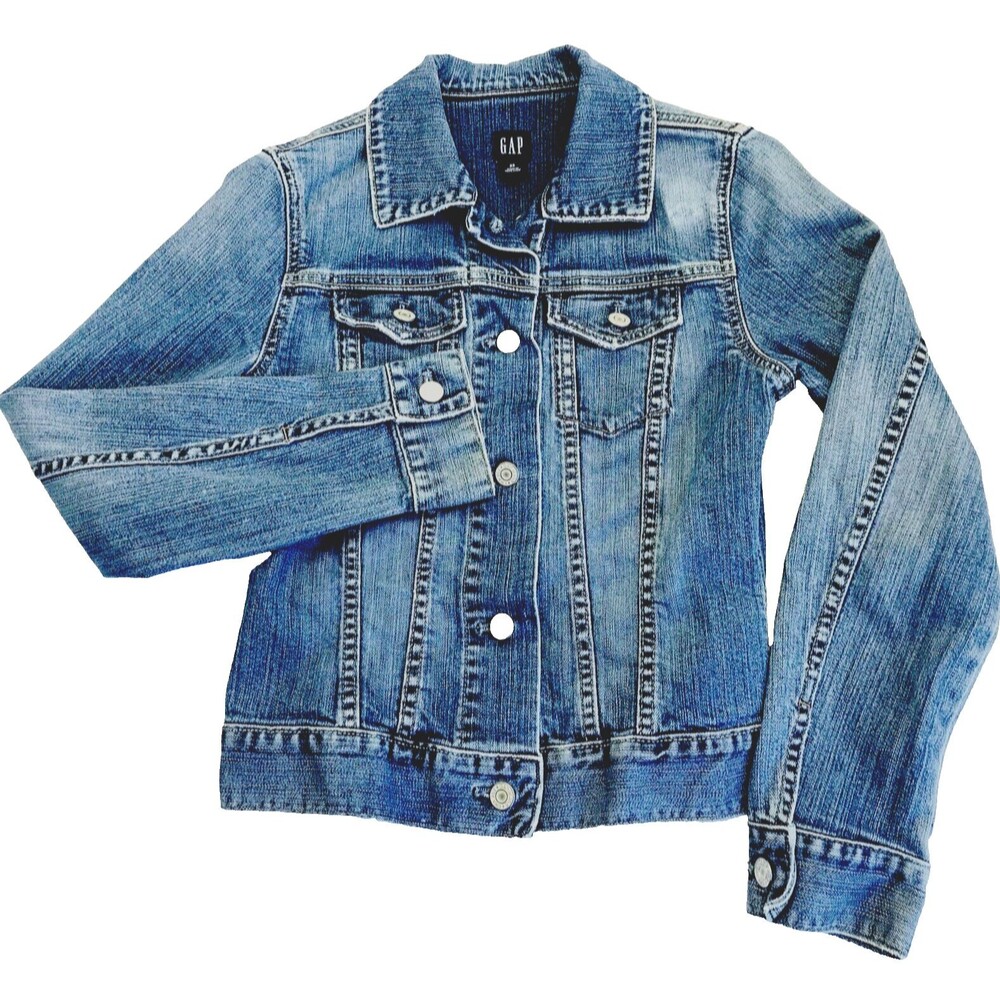 Gap Denim Jean Jacket Blue XS Women Youth Distressed Farm Trucker Festival